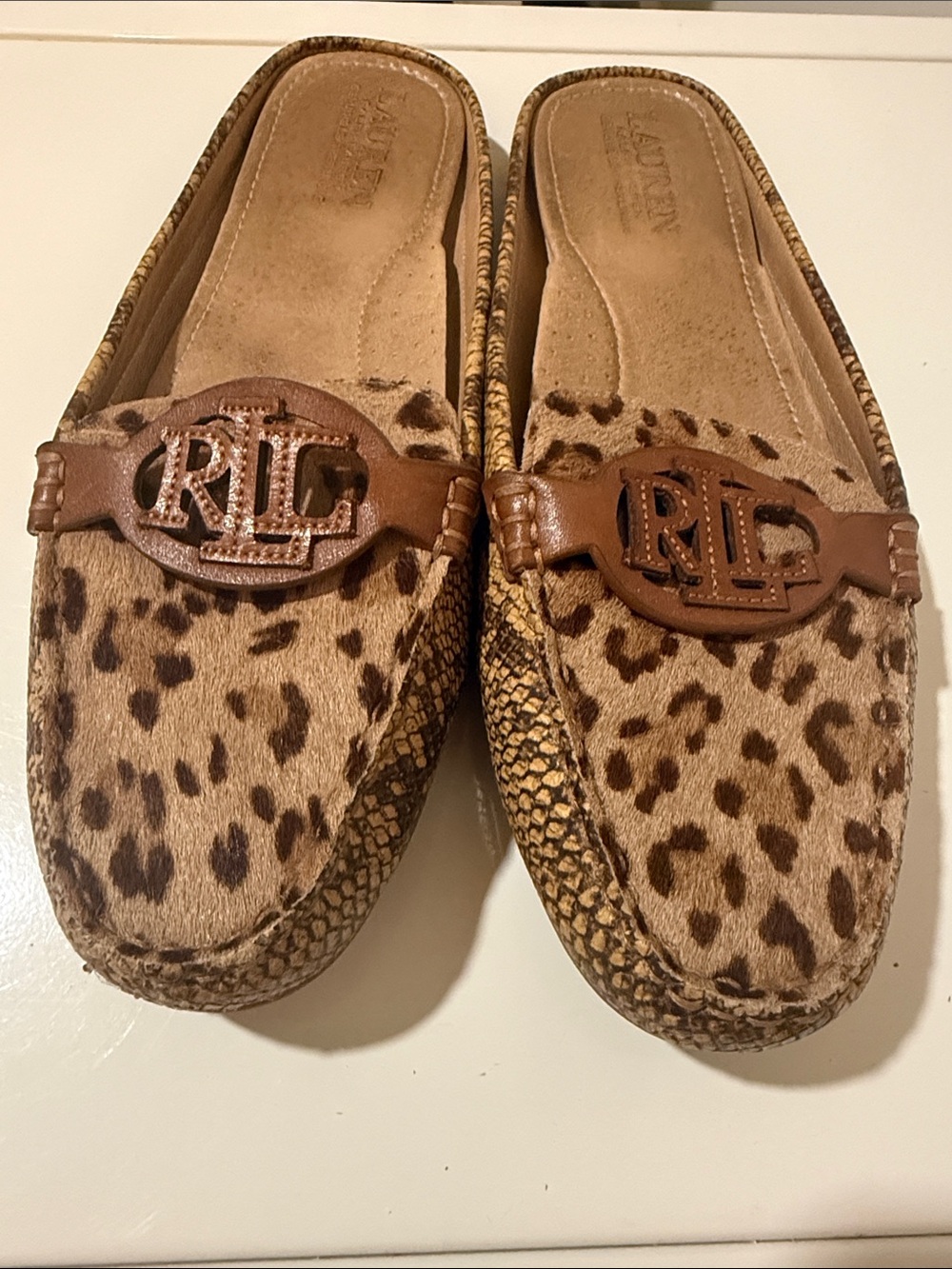 Ralph Lauren Women's Byrnn Brown Leopard Print Calf hair Mule Driver size 10
